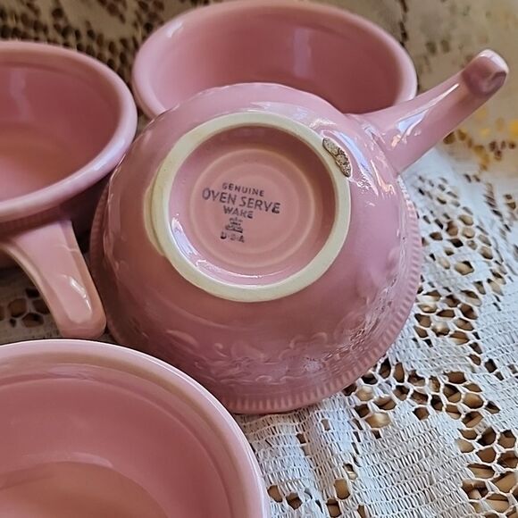 Antique Vintage Taylor Smith & Taylor Pink Oven Serve Ware Handled Small Bowls - Picture 8 of 14